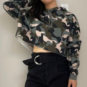Camouflage Cropped Hoodie Sweatshirt
